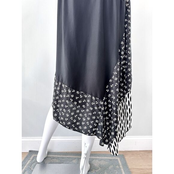 Pure DKNY Asymmetrical Black Silk Dress NWT Sleeveless Mixed Print size Large - Picture 9 of 11